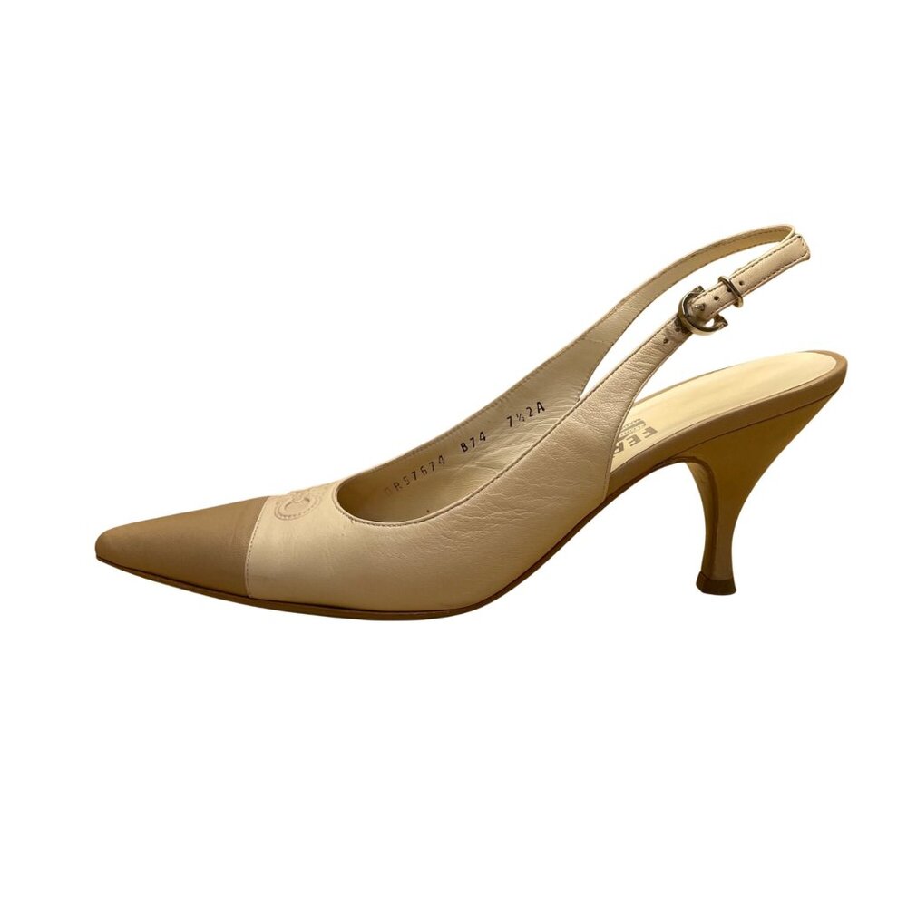 Salvatore Ferragamo Women’s White Leather Slingback Magnolia Carisa Heels 7.5 - Picture 4 of 11